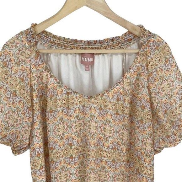 Show Me Your Mumu Women’s Kirby Floral Puff Short Sleeve Blouse Yellow Sz Medium - Picture 3 of 10